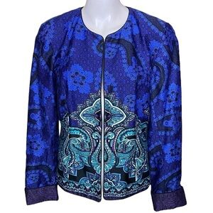 COLDWATER CREEK Blazer Symmetrical Paisley Floral Open Front Cotton Size 10